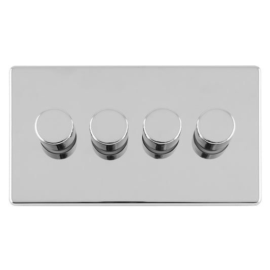 Concealed 3mm 4 Gang Led Push On Off 2Way Dimmer - Polished Chrome
