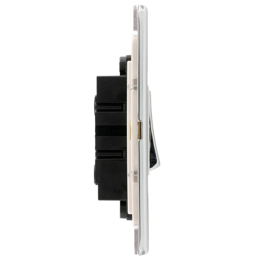 Eurolite Concealed 3mm 6 Gang 10Amp 2Way Switch in polished chrome, featuring a sleek design with six switches for multiple circuit control, shown from the side to highlight its slim profile.