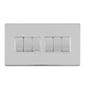 Eurolite Concealed 3mm 6 Gang 10Amp 2Way Switch in polished chrome, featuring six rectangular switches arranged in two rows, designed for wall mounting.