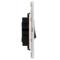 Eurolite Concealed 3mm 6 Gang 10Amp 2Way Switch in polished chrome, featuring a sleek design with six switches for multiple circuit control, shown from the side to highlight its slim profile.