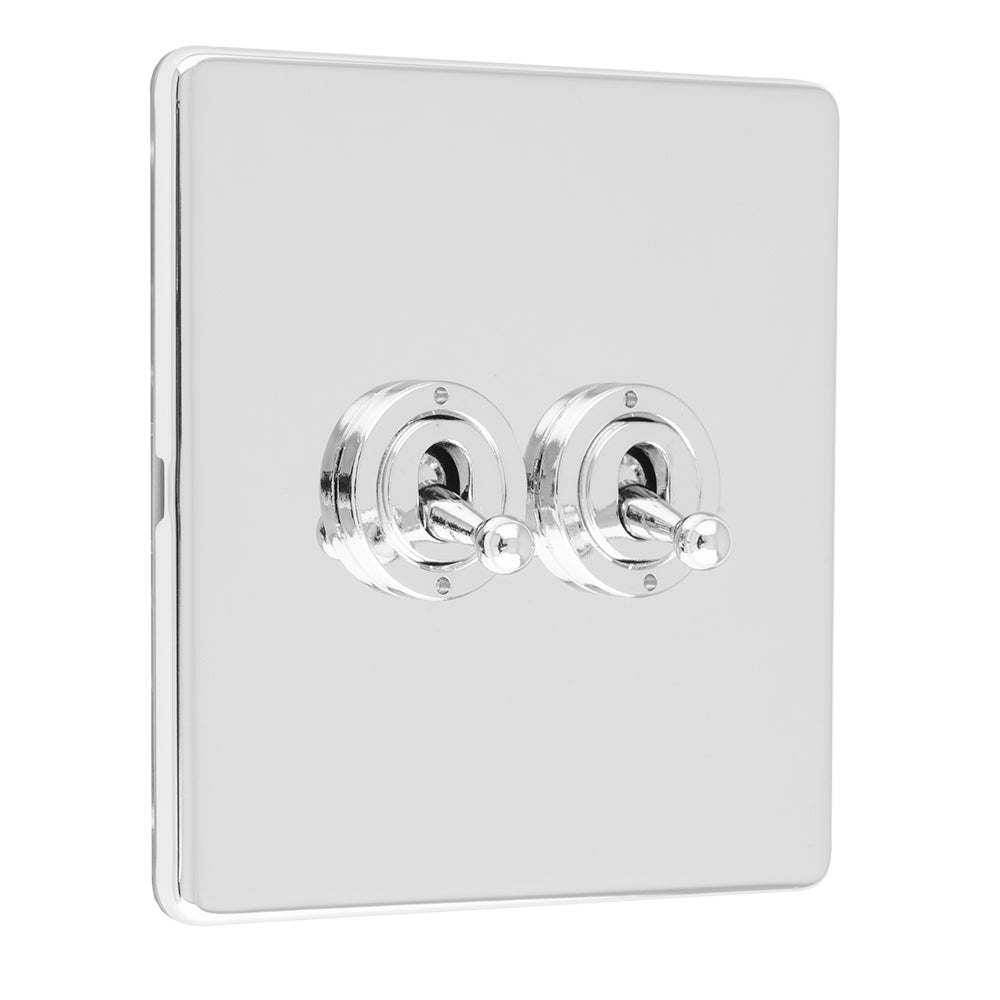 Concealed 3mm 2 Gang 10Amp 2Way Toggle Switch Polished Chrome Plate - Polished Chrome