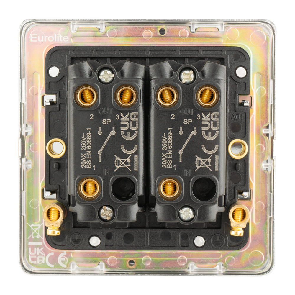 Concealed 3mm 2 Gang 10Amp 2Way Toggle Switch Polished Chrome Plate - Polished Chrome