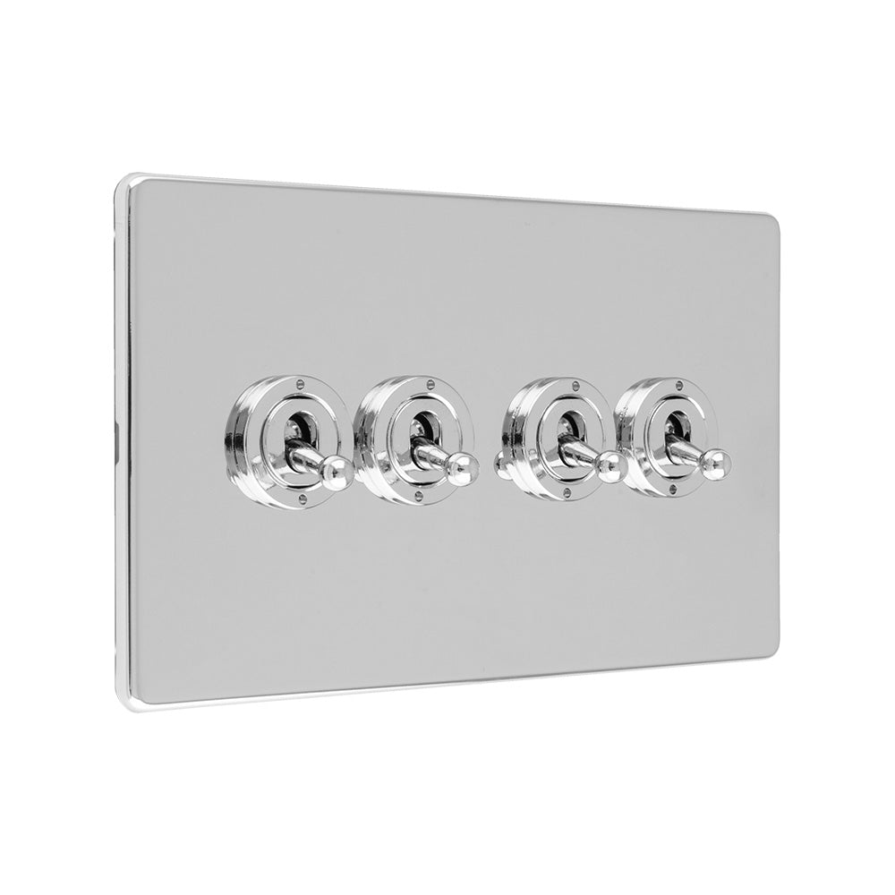 Concealed 3mm 4 Gang 10Amp 2Way Toggle Switch Polished Chrome Plate - Polished Chrome