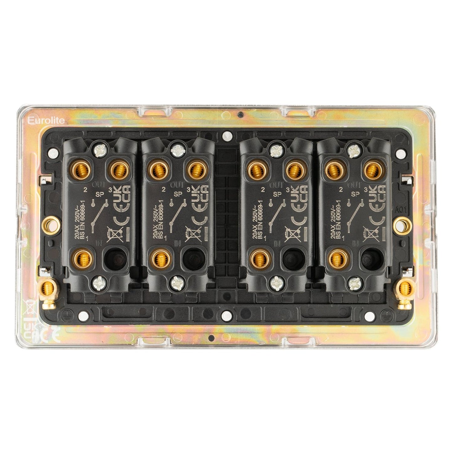 Concealed 3mm 4 Gang 10Amp 2Way Toggle Switch Polished Chrome Plate - Polished Chrome