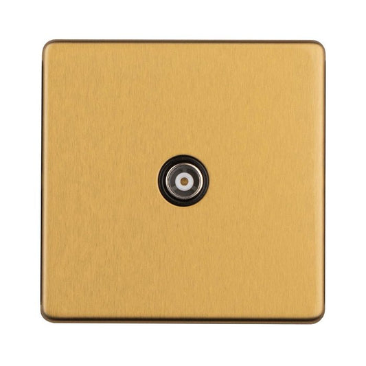 Eurolite Stainless Steel TV in satin brass finish, featuring a square design with a central connector. The product's surface has a brushed texture.