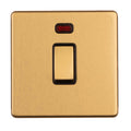 Concealed 3mm 1 Gang 20Amp Switched Socket With Neon Indicator - Satin Brass