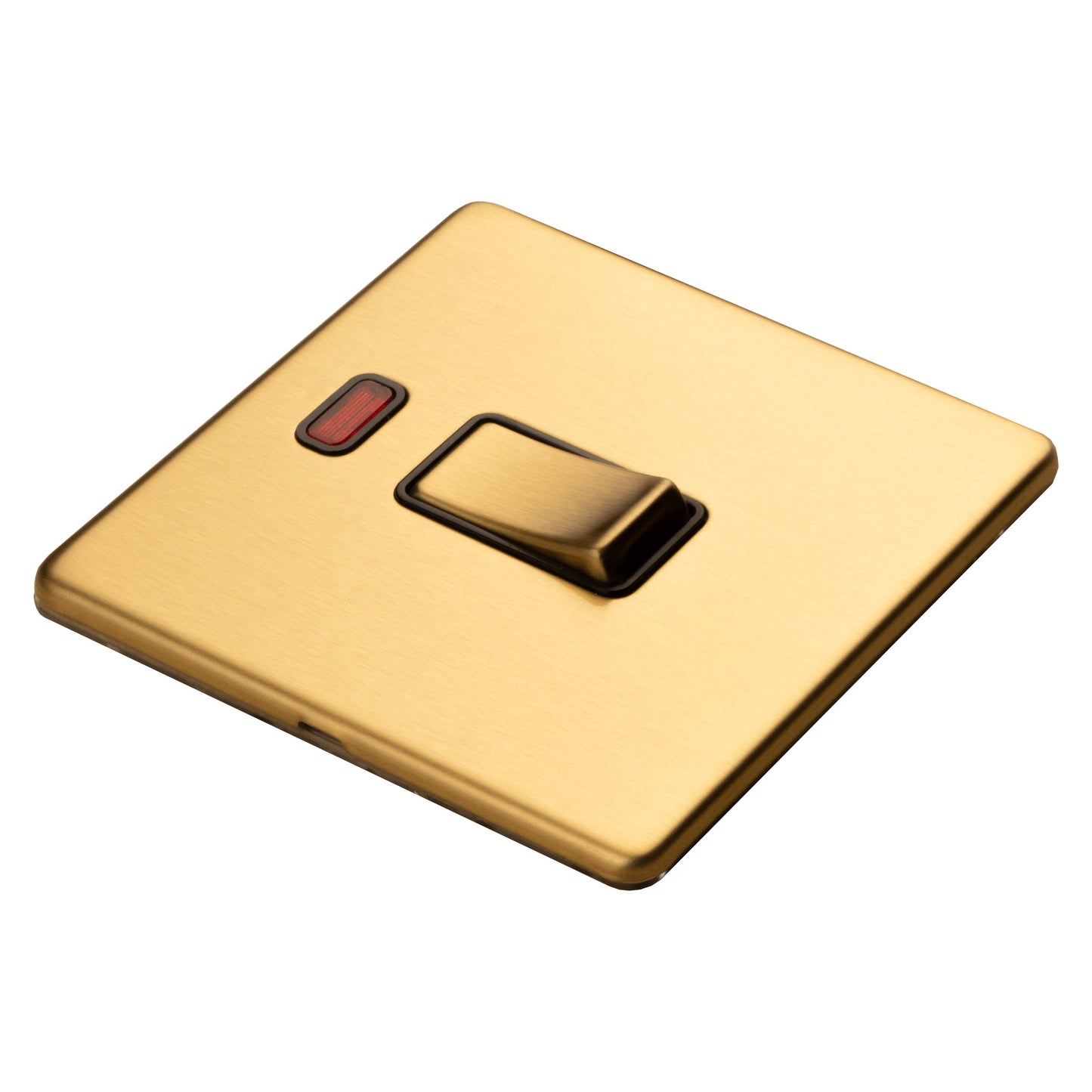 Concealed 3mm 1 Gang 20Amp Switched Socket With Neon Indicator - Satin Brass