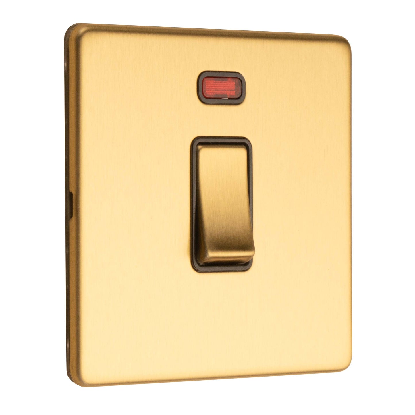Concealed 3mm 1 Gang 20Amp Switched Socket With Neon Indicator - Satin Brass