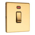 Concealed 3mm 1 Gang 20Amp Switched Socket With Neon Indicator - Satin Brass