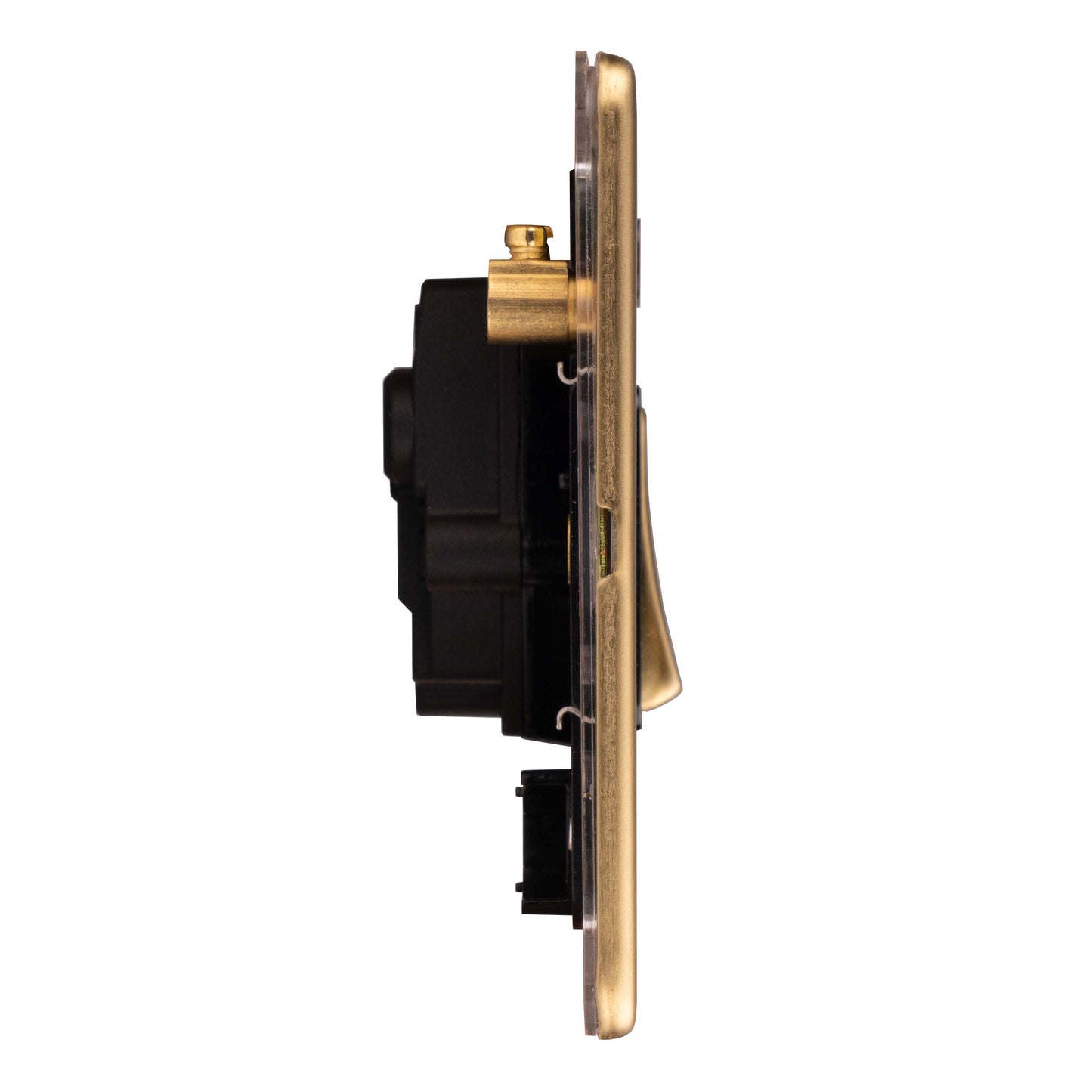 Concealed 3mm 1 Gang 20Amp Switched Socket With Neon Indicator - Satin Brass