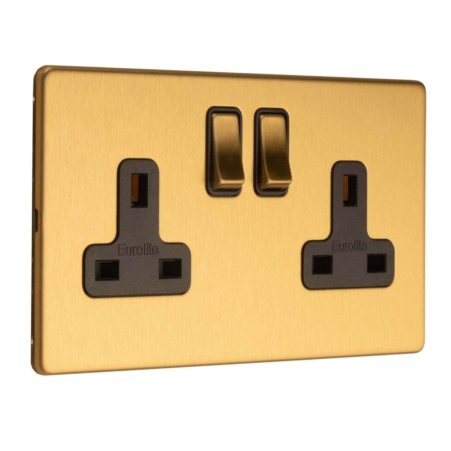 Concealed 3mm 2 Gang 13Amp Switched Socket - Satin Brass