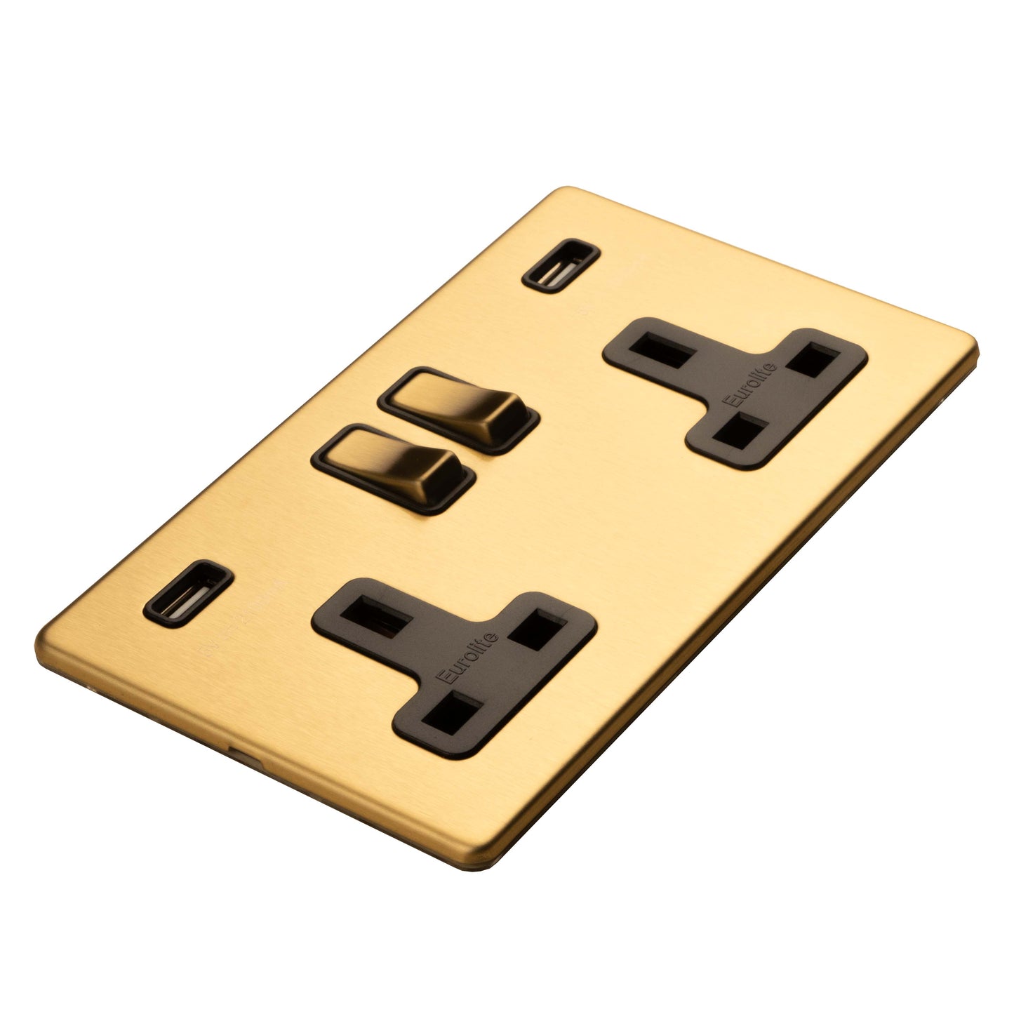 Concealed 3mm 2 Gang 13Amp Switched Socket With Usb - Satin Brass