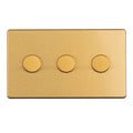 Eurolite 3 Gang Dimmer in satin brass with three round control knobs, featuring a flat rectangular plate design.
