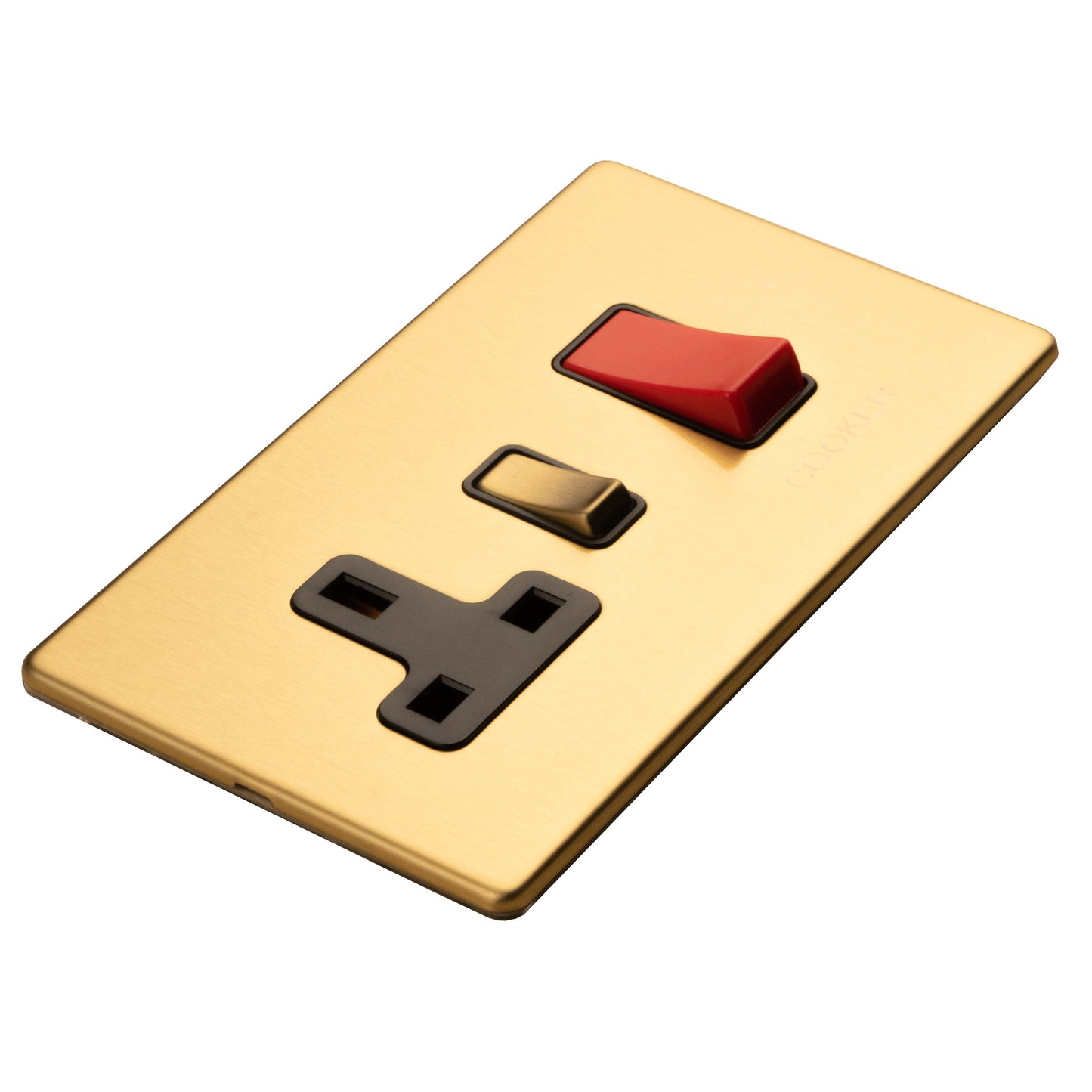 Concealed 3mm 45Amp Cooker Switch With Socket - Satin Brass