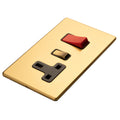 Concealed 3mm 45Amp Cooker Switch With Socket - Satin Brass