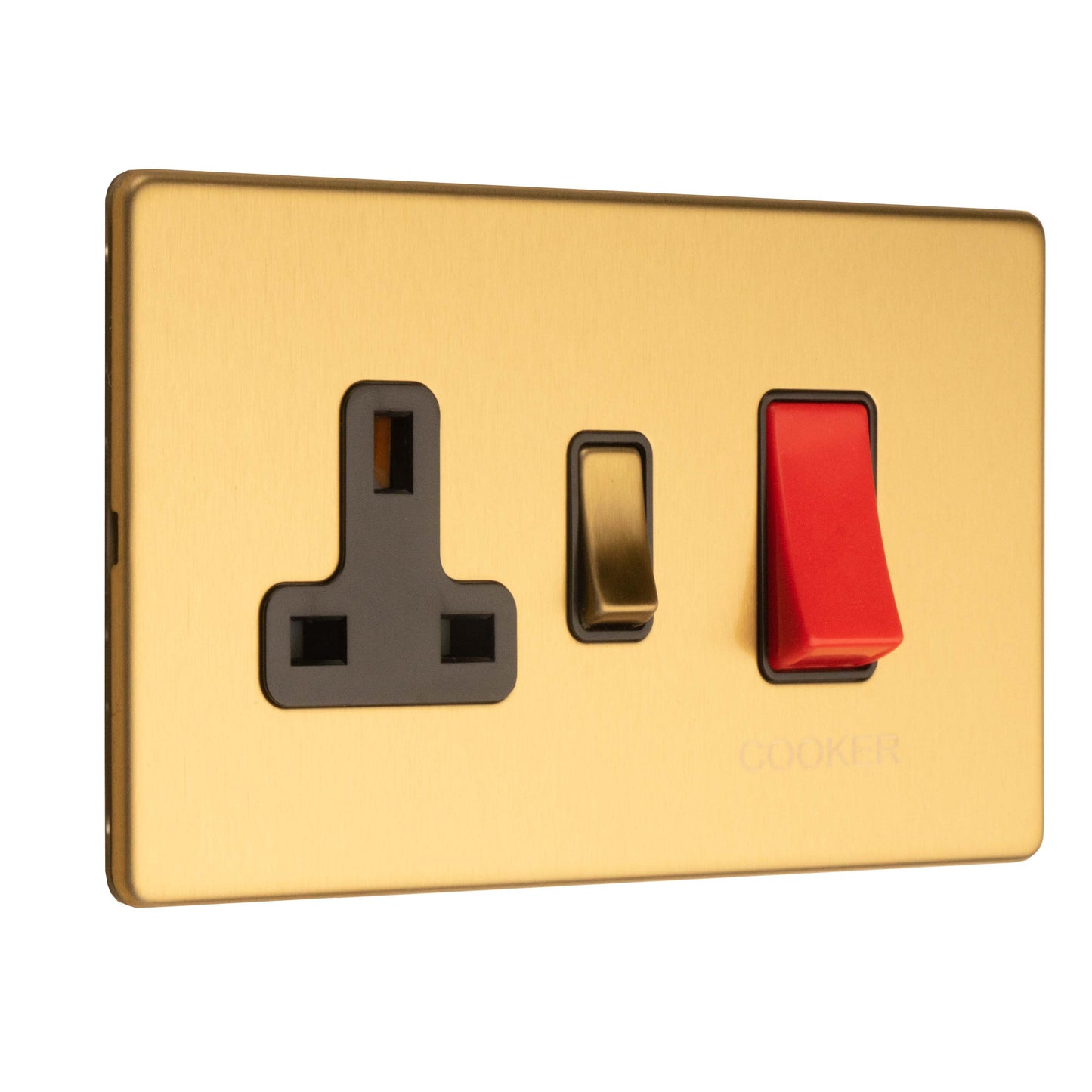 Concealed 3mm 45Amp Cooker Switch With Socket - Satin Brass