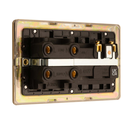 Concealed 3mm 45Amp Cooker Switch With Socket - Satin Brass