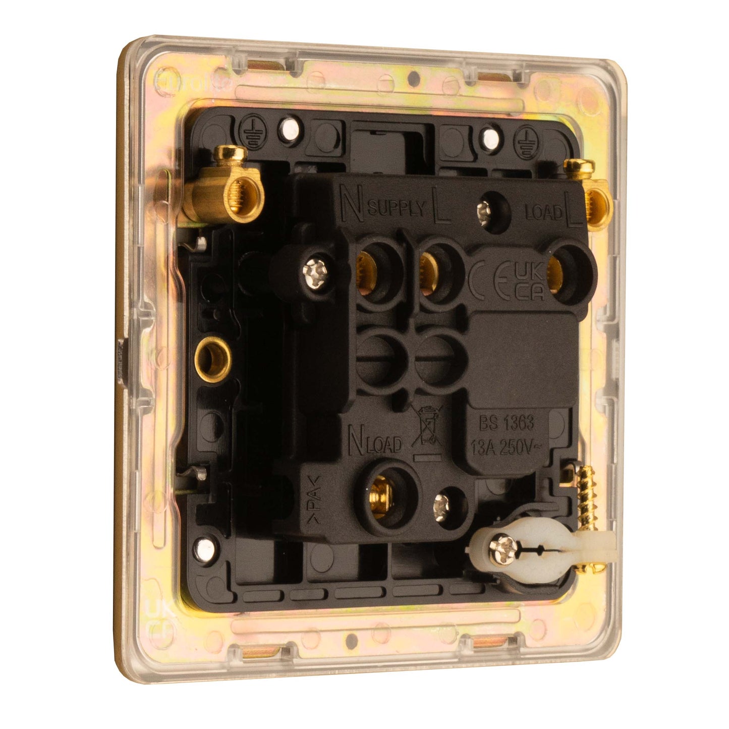 Concealed 3mm 13Amp Switched Fuse Spur With Flex Outlet - Satin Brass