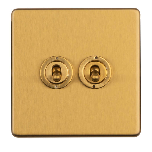Concealed 3mm 2 Gang 2 Way Toggle Switch - Satin Brass