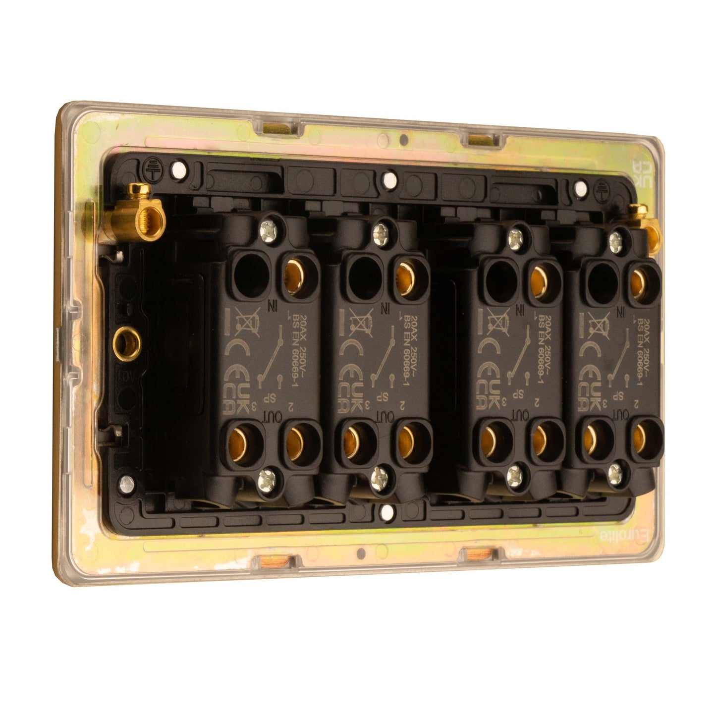 Concealed 3mm 4 Gang 2 Way Toggle Switch - Satin Brass
