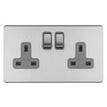 Concealed 3mm 2 Gang 13Amp Dp Switched Socket - Stainless Steel