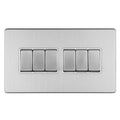 Eurolite Concealed 3mm 6 Gang 10Amp 2Way Switch in stainless steel, featuring six flat buttons arranged in two rows, designed with a brushed metal finish.