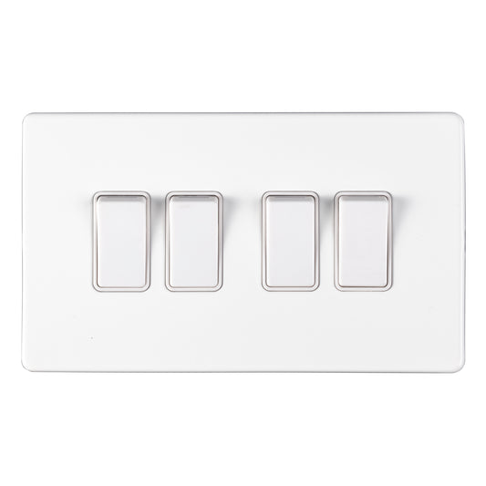 Concealed 3mm 4 Gang Switch - Matt White