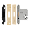 Carlisle Brass Easi-T Euro Profile Deadlock, featuring components in varying finishes including a gray metal casing, a brass faceplate, and a black strike plate. The set includes a locking mechanism and various mounting plates.
