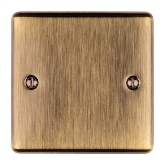 Eurolite Enhance Decorative Single Blank Plate in antique finish, made of metal with a brushed surface, featuring two screw openings for installation.