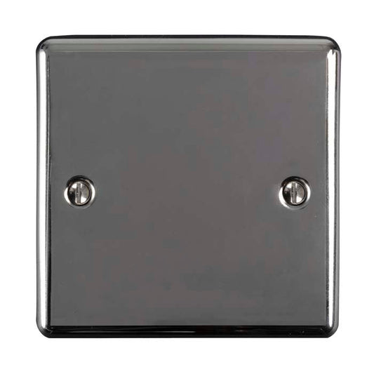 Eurolite Enhance Decorative Single Blank Plate in black nickel finish, featuring a smooth surface and two visible screw holes for installation.