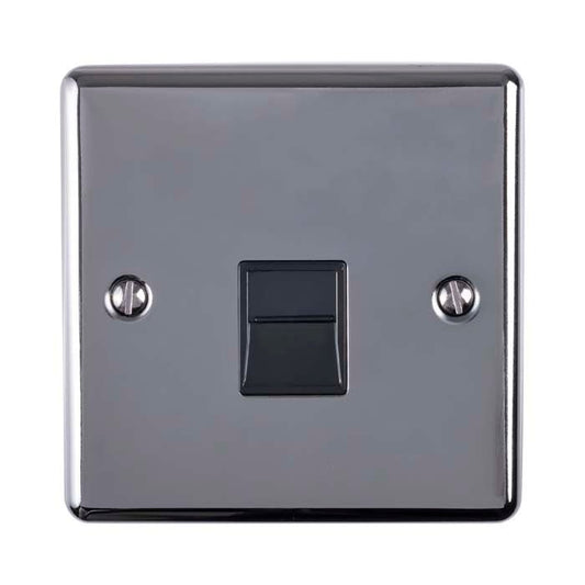 Eurolite Enhance Decorative Telephone Master in black nickel finish, featuring a single toggle switch and two visible screws for mounting on a square back plate.