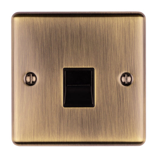 Eurolite Enhance Decorative Telephone Slave in antique finish features a brushed surface with a black toggle switch, mounted on a square plate with two visible screws.