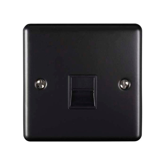 Eurolite Enhance Decorative Telephone Slave in matt black, featuring a simple square design with a central push button and two visible mounting screws.