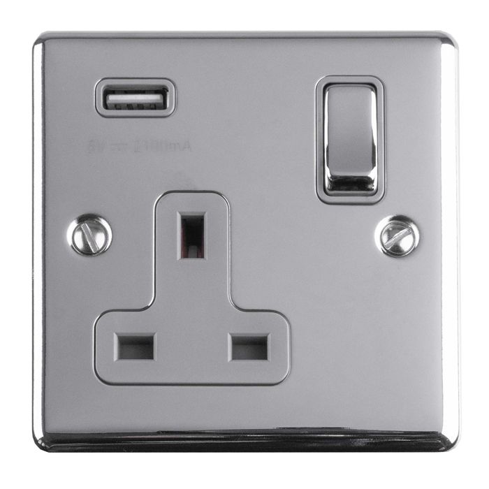 Enhance Decorative 1 Gang Usb Socket - Polished Chrome