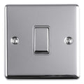 Eurolite Enhance Decorative 20Amp Switch in polished chrome finish, featuring a central toggle switch and two visible mounting screws.