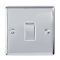 Eurolite Enhance Decorative 20Amp Switch in polished chrome finish, featuring a simple toggle switch design, mounted on a square plate with two visible screws.