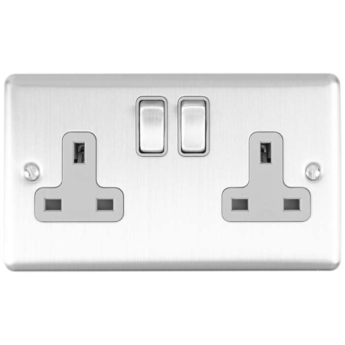 Enhance Decorative 2 Gang Socket - Satin Stainless