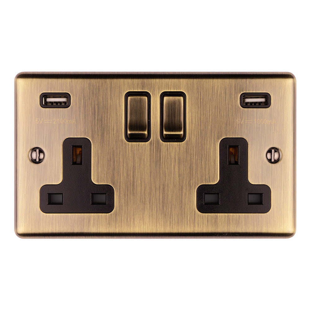 Enhance Decorative 2 Gang Usb Socket - Antique