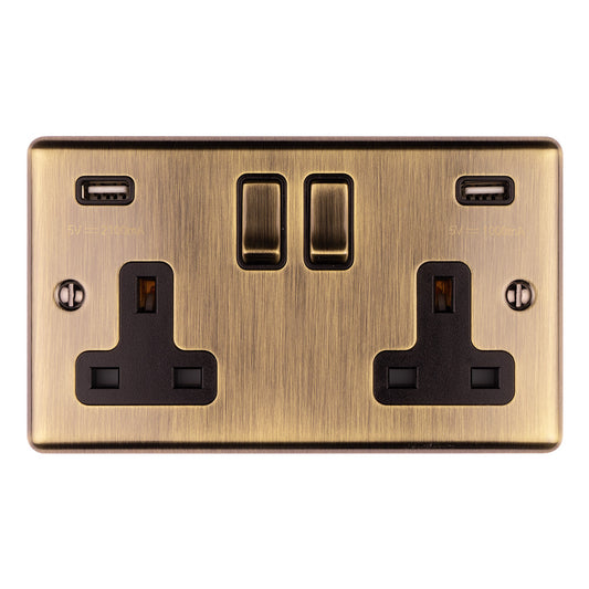 Enhance Decorative 2 Gang Usb Socket - Antique