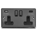 Enhance Decorative 2 Gang 13Amp Switched Socket With Usb C Black Nickel - Black Nickel