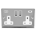Enhance Decorative 2 Gang 13Amp Switched Socket With Usb C Polished Chrome - Polished Chrome