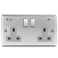 Enhance Decorative 2 Gang 13Amp Switched Socket With Usb C Stainless Steel - Satin Stainless