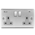 Enhance Decorative 2 Gang 13Amp Switched Socket With Usb C Stainless Steel - Satin Stainless