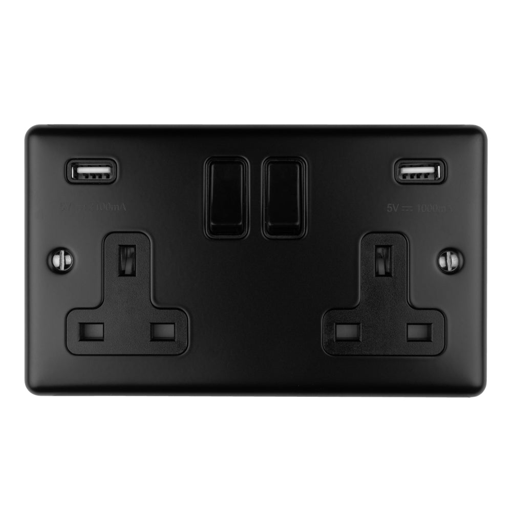 Enhance Decorative 2 Gang Usb Socket - Matt Black