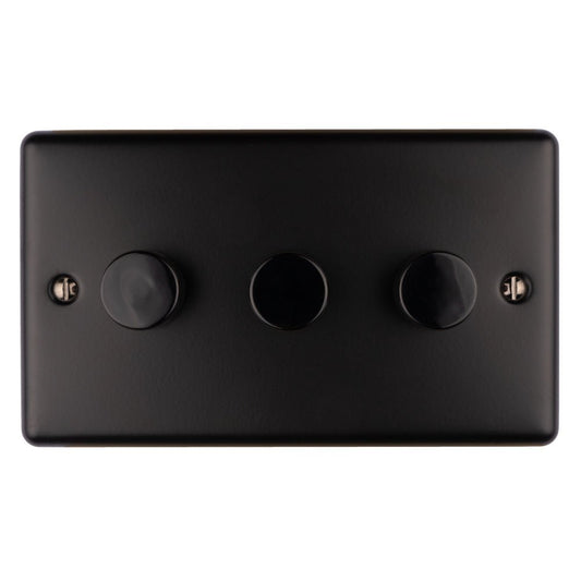 Eurolite Enhance Decorative 3 Gang Dimmer in matt black, featuring three circular knobs on a rectangular plate for controlling lighting levels.