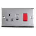 Carlisle Brass Numeral Face Fix (No.4) 76Mm in chrome finish, featuring a three-pin socket, a switch, and a red rocker switch labeled "COOKER" on a rectangular plate.