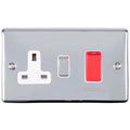 Carlisle Brass Numeral Face Fix (No.4) 76Mm in chrome finish, featuring a cooker switch with a red toggle, a power outlet with a white socket, and a simple rectangular design.