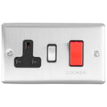 Carlisle Brass Numeral Face Fix (No.4) 76Mm in stainless steel, featuring a standard socket, a switch, and a red cooker isolator switch. The faceplate is smooth and includes engraved labeling for clarity.