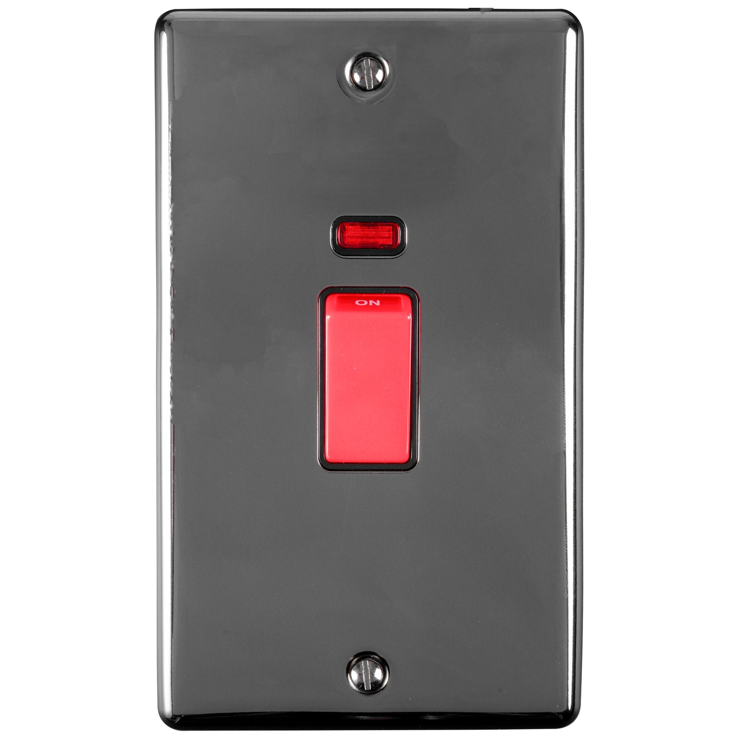 Carlisle Brass Numeral Face Fix (No.4) 76Mm in a polished chrome finish, featuring a red switch with an indicator light above it, set against a rectangular backing with two visible screws.