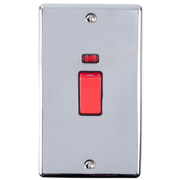 Carlisle Brass Numeral Face Fix (No.4) 76Mm in chrome finish, featuring a red toggle switch and an indicator light above the switch. The rectangular plate includes two visible screws for installation.